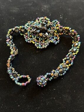 Handcrafted Multicolor Beaded Bracelet with Black Crystal Accents